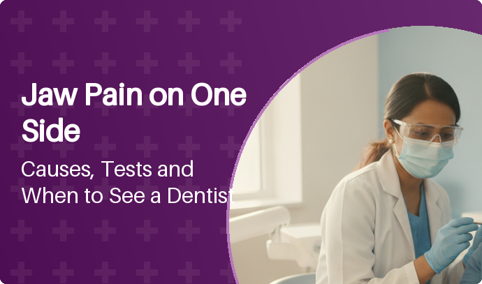 Man with jaw pain on one side being examined by a dentist in a bright clinic
