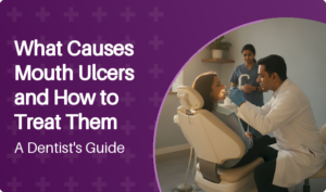 Dentist examining a patient's mouth for mouth ulcers during a routine check-up